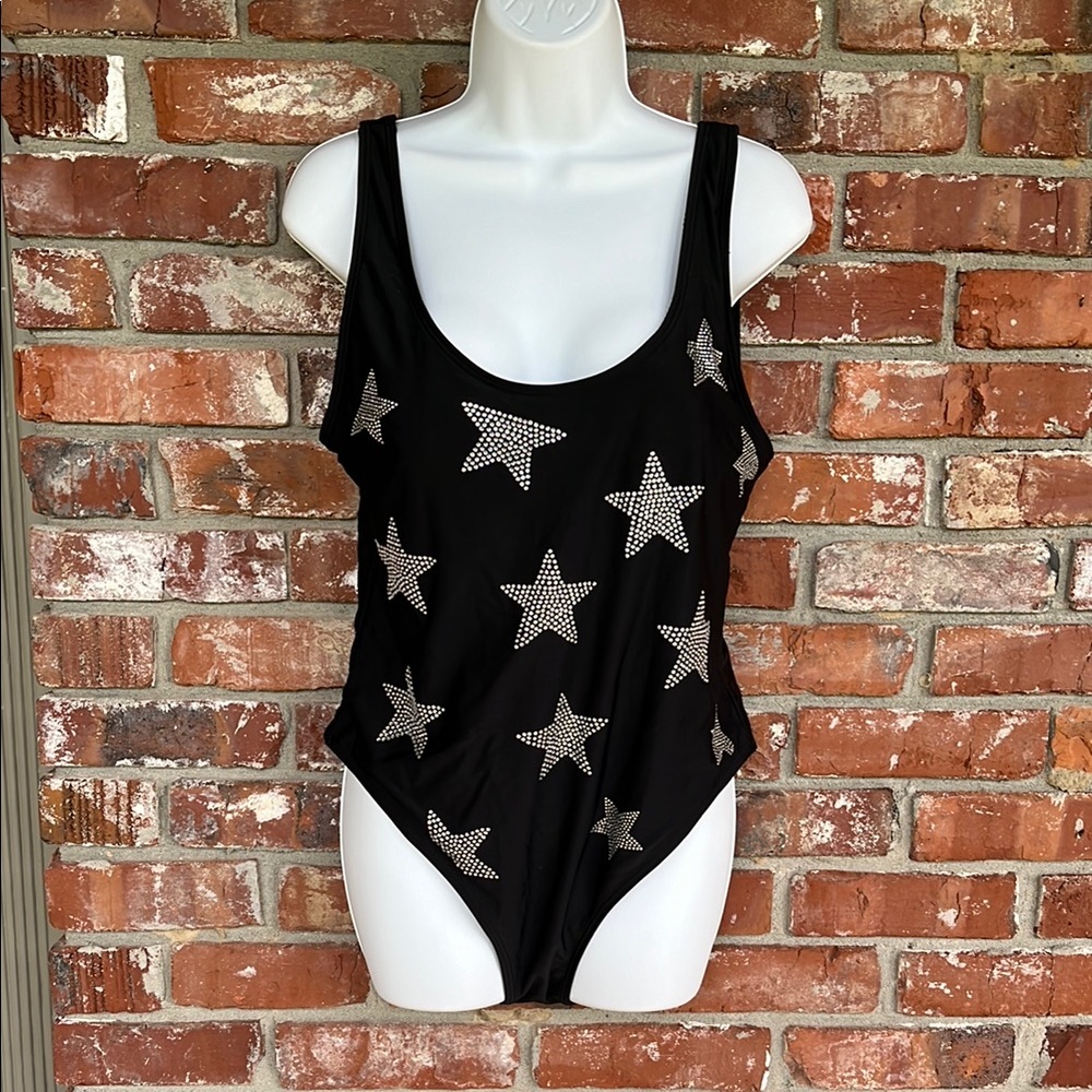Shien Black Star-Patterned One piece Swimsuit size XL